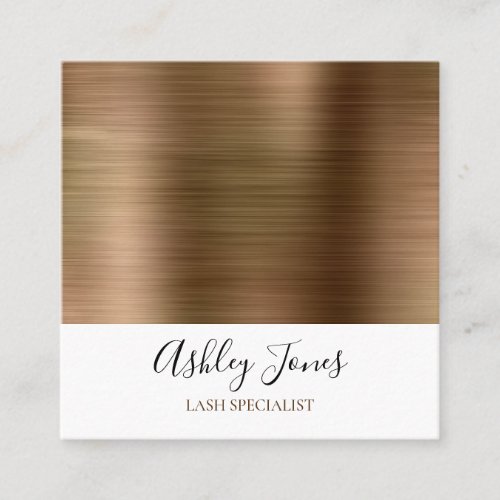 Gold Brushed Metal Monogram Elegant Script Square Business Card