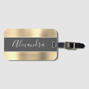 Gold Brushed Metal Monogram Name Luggage Tag