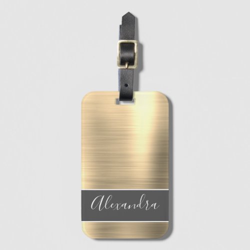 Gold Brushed Metal Monogram Name Luggage Tag