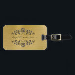 Gold Brushed Metal Monogram Name Script Luggage Tag<br><div class="desc">A classy metallic gold brushed metal Luggage tag. Luggage tag has script monogram with a metallic gold background. Add your address on the back of the luggage tag. Designed for you by Blackberry Boulevard.</div>