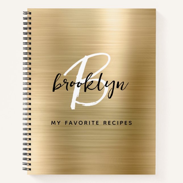 Gold Brushed Metal Monogram Recipe Book (Front)