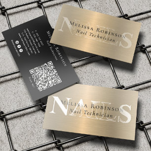Gold Brushed Metal Nail Salon Technician QR Code Raised Spot UV Business Card