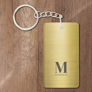 Gold Brushed Metallic Monogrammed Keychain
