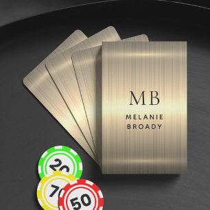 Gold Brushed Metallic Personalized Black Monogram Poker Cards