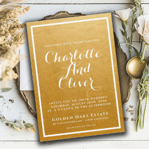 Gold Brushed Metallic Script Wedding Invitation