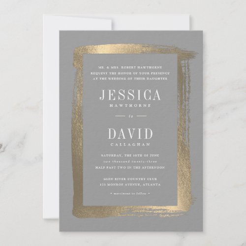 Gold Brushed Satin Modern Wedding Invitation