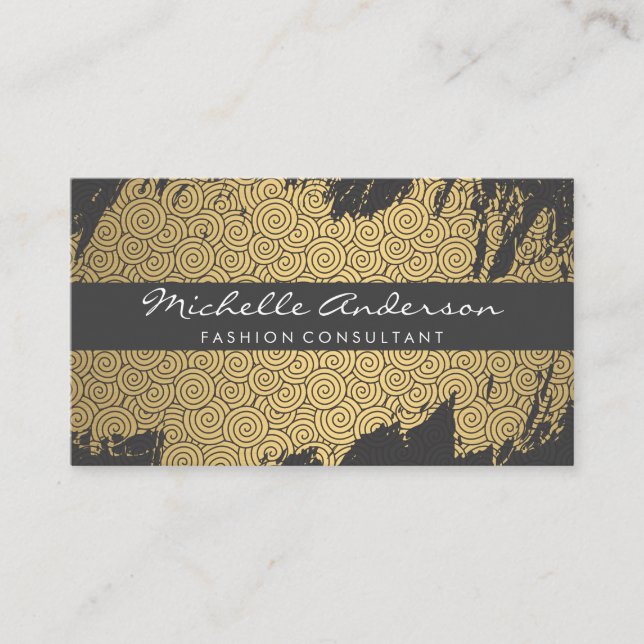 Gold Brushed Swirl Pattern II Business Card (Front)