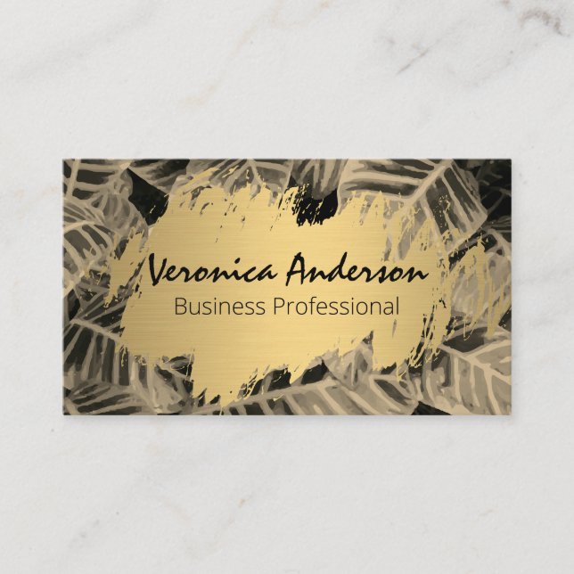 Gold Brushed | Tropical Leaves Business Card (Front)