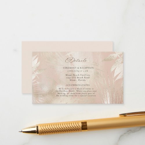 Gold Brushed Tropical Palm Leaf Wedding Details Enclosure Card