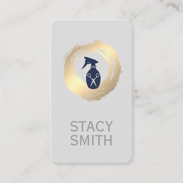 Gold Brushed Water Bottle Spray Salon Shears Business Card (Front)
