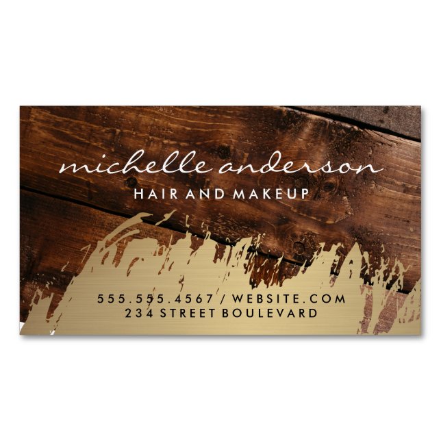 Gold Brushed | Wood Business Card Magnet (Front)