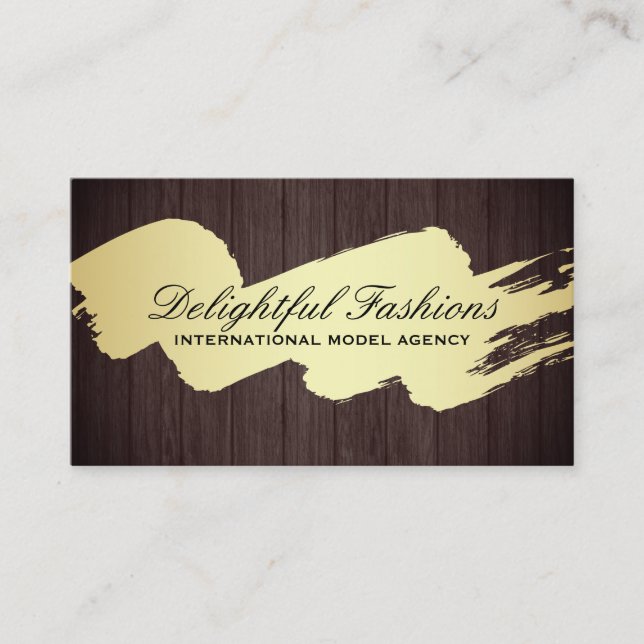 Gold Brushed Wood Panel Business Card (Front)