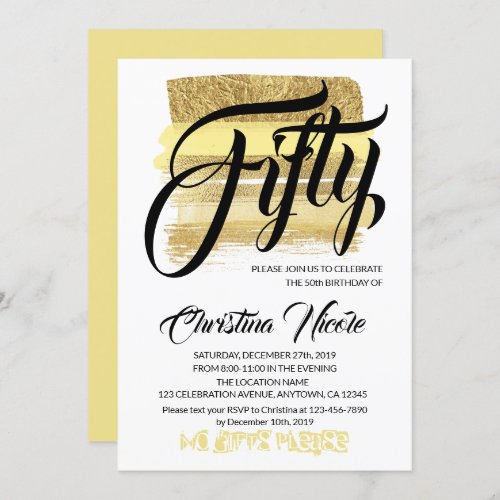 Gold Brushes Sparkly Fifty Birthday Party Trendy Invitation