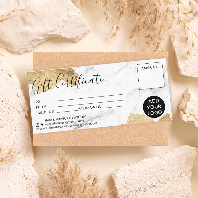Gold brushstroke foil marble gift certificate logo (Creator Uploaded)