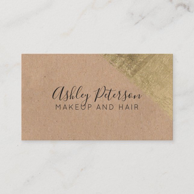 Gold brushstroke kraft hair makeup typography business card (Front)