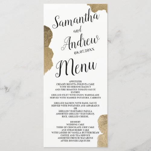 Gold brushstrokes black typography wedding menu