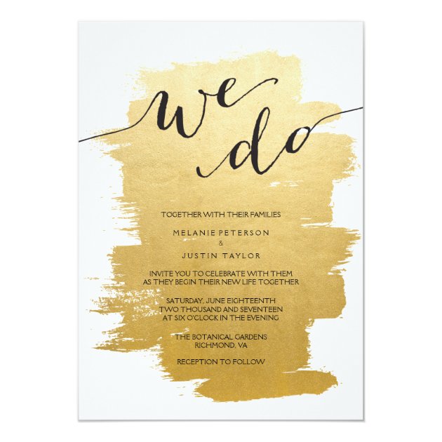 Gold Brushstrokes We Do Wedding Invitation
