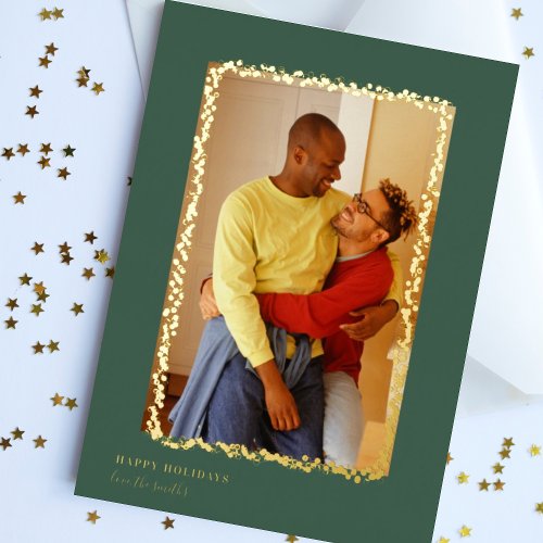 Gold Bubbles Frame Christmas Wedding Photo Foil Holiday Card