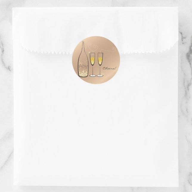 Gold Bubbly Champagne Cheers Stylish Wedding Party Classic Round Sticker (Bag)