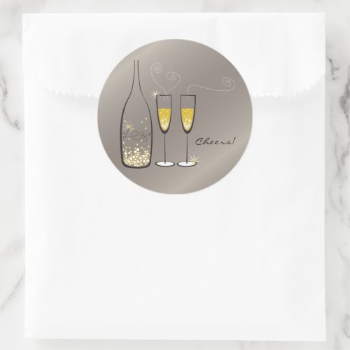 Gold Bubbly Champagne Cheers Stylish Wedding Party Classic Round Sticker