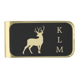 Gold Buck Deer Monogram Gold Finish Money Clip