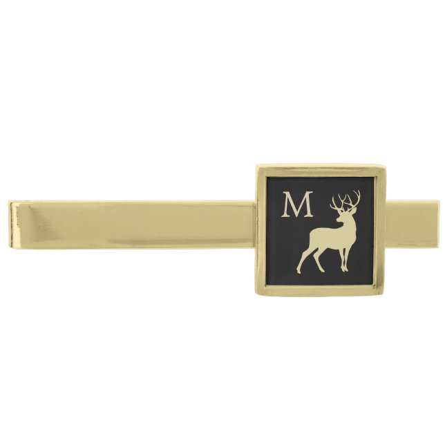 Gold Buck Deer Monogram Gold Finish Tie Bar (Front)