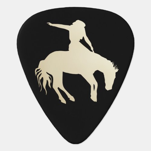 Gold Bucking Horse Monogram on Black Guitar Pick