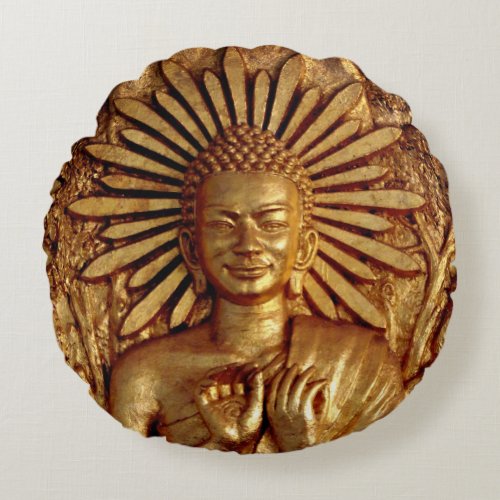 Gold Buddha Compassion  Blessings Pillow Round Pillow