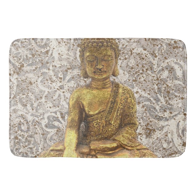 Gold Buddha Golden Floral Flowers Bath Mat (Front)
