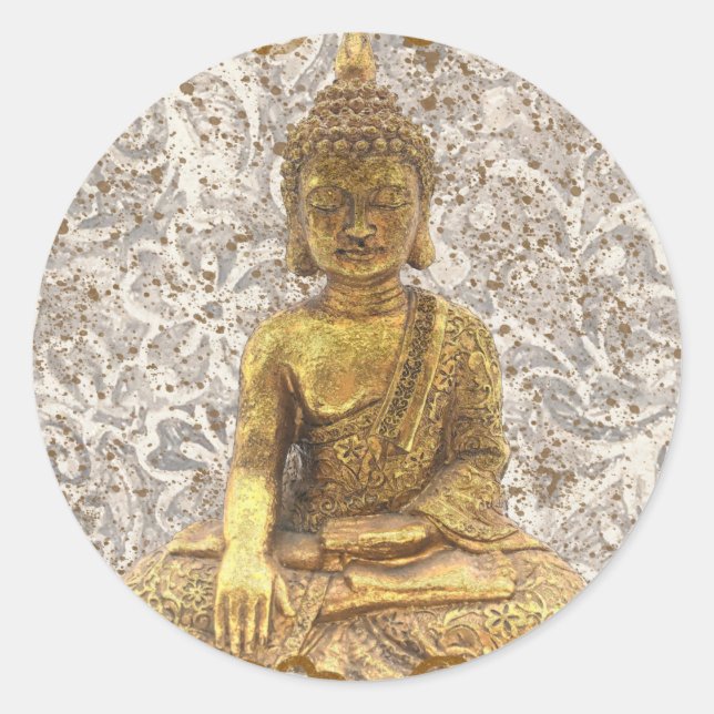 Gold Buddha Golden Floral Flowers Elegant Classic Round Sticker (Front)
