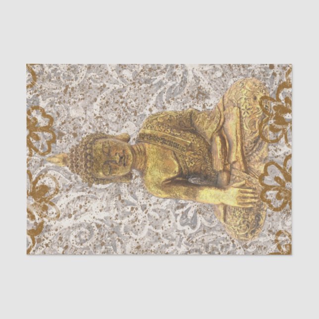 Gold Buddha Golden Floral Flowers Tissue Paper (Front)