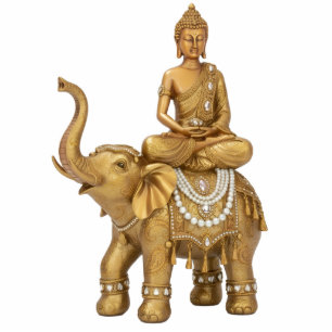 Gold Buddha Riding Elephant 2D statue