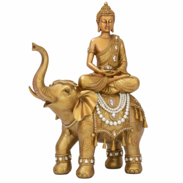 Gold Buddha Riding Elephant 2D statue (Front)