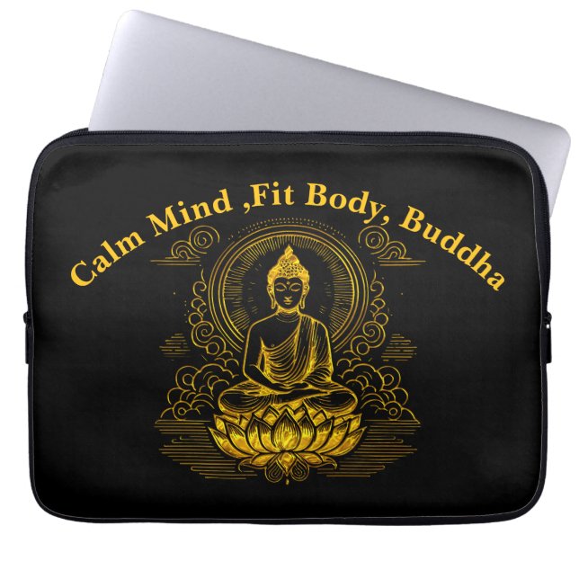 Gold Buddha Sitting in Lotus Pose Laptop Sleeve (Front)