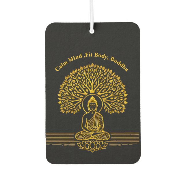 Gold Buddha Under a Tree With Lotus Flower Air Freshener (Front)