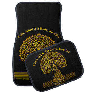 Gold Buddha Under a Tree With Lotus Flower Car Floor Mat