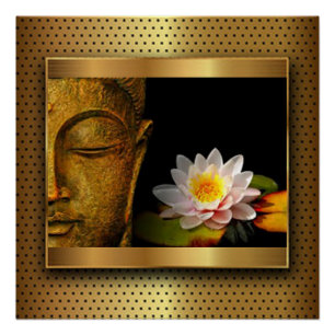 Gold Buddha With Lotus Flower Poster