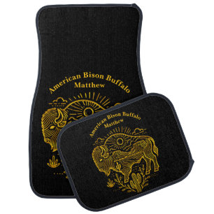 Gold Buffalo Grazing Under The Sun Near Mountains Car Floor Mat