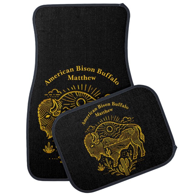 Gold Buffalo Grazing Under The Sun Near Mountains Car Floor Mat (Set)