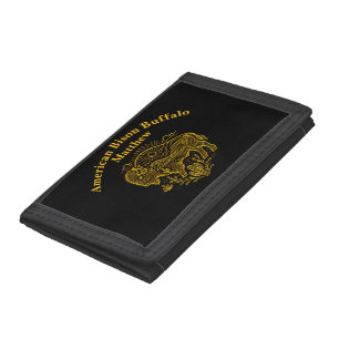 Gold Buffalo Grazing Under The Sun Near Mountains Tri-fold Wallet