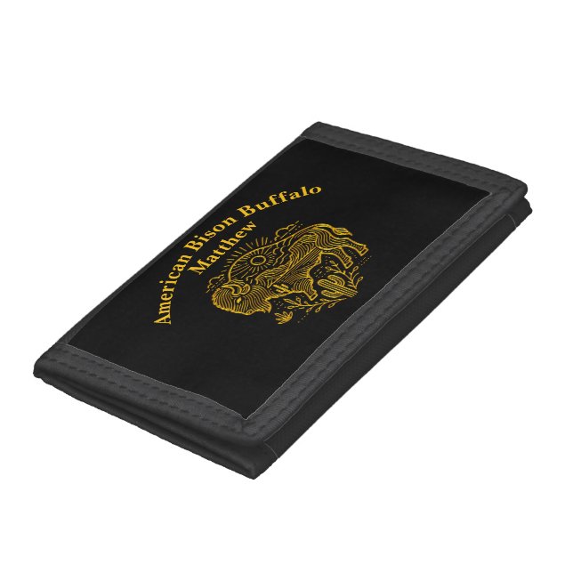 Gold Buffalo Grazing Under The Sun Near Mountains Trifold Wallet (Bottom)