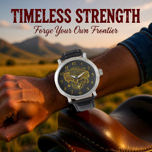 Gold Buffalo Grazing Under The Sun Near Mountains Watch