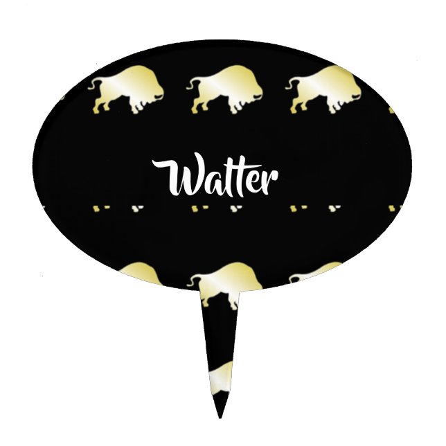Gold buffalo on black cake topper (Front)