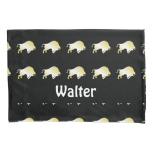 Gold buffalo on black pillow case