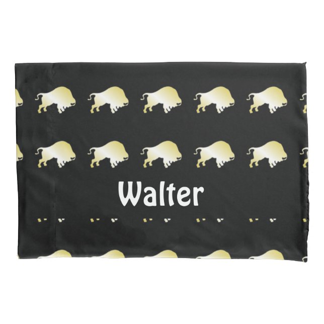 Gold buffalo on black pillow case (Front)