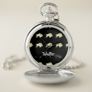 Gold buffalo on black pocket watch