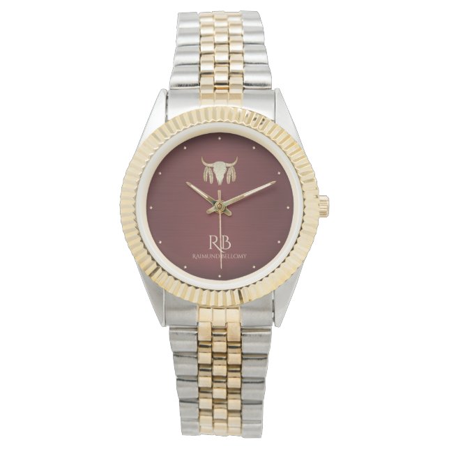 Gold Buffalo Skull Red  Metallic Watch (Front)