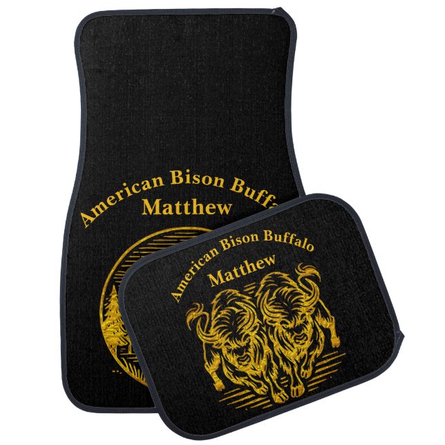 Gold Buffalo Stands Majestically in Nature Scene Car Floor Mat (Set)