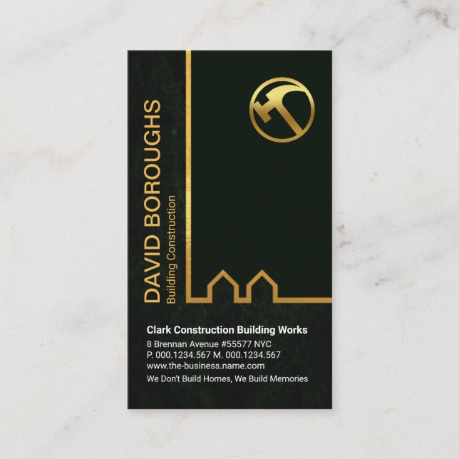 Gold Building Border Green Grunge Construction Business Card (Front)