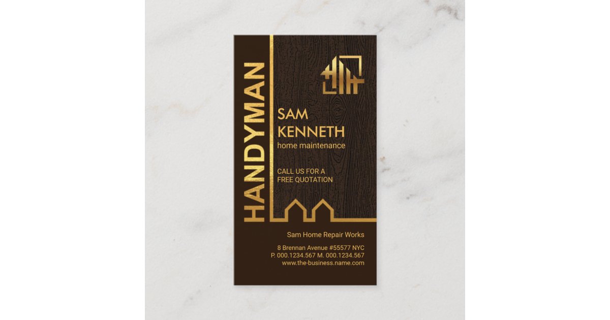 Gold Building Border Wood Texture Handyman Business Card | Zazzle
